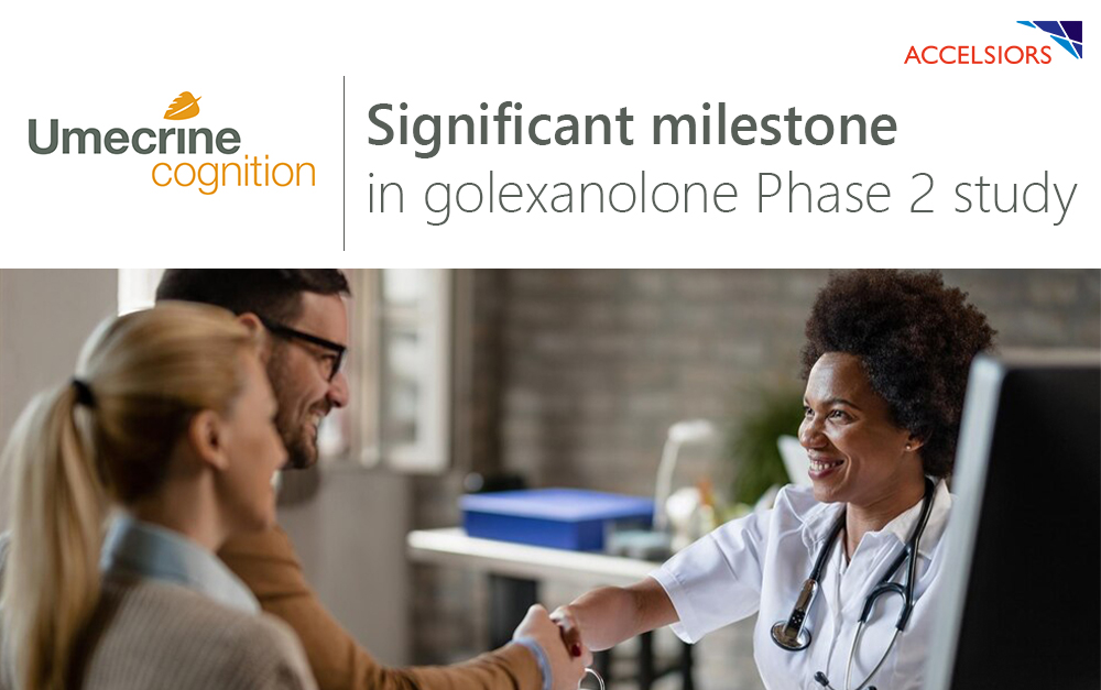 Successful collaboration. People smiling. A Umecrine logo and the message "Significant milestone in golexanolone Phase 2 study"